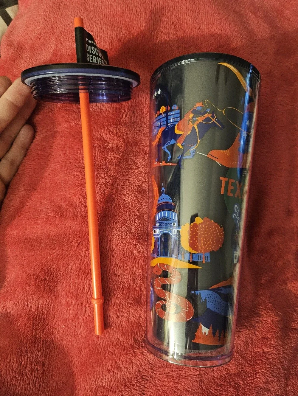 Starbucks Navy Tumbler with‎ Orange and Blue Texas Design